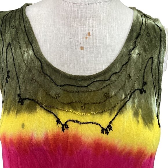 Cute Options Tie Dye Embroidered Sleeveless Midi Dress Free-Size 86H - Picture 6 of 8